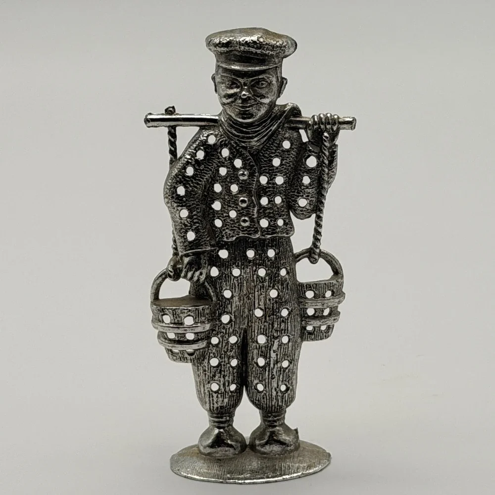 Vintage Torino Silver Tone Metal Water Carrier Earring Holder Figurine 4.5 Inch